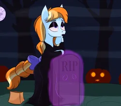 Size: 8000x7000 | Tagged: safe, derpibooru import, oc, oc:aurelia coe, ghost, pony, undead, bag, clothes, cosplay, costume, eyeshadow, goth, halloween, halloween costume, holiday, image, jack-o-lantern, leaning, lipstick, makeup, moon, morticia addams, paper bag, png, pumpkin, solo, standing on two hooves