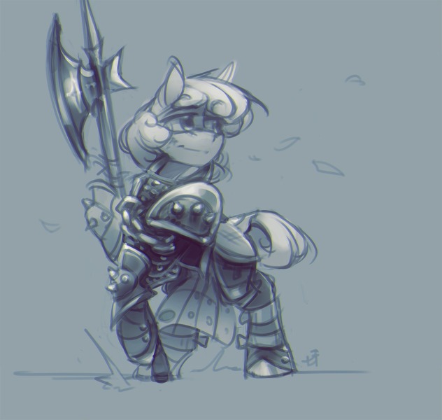 Size: 2048x1943 | Tagged: safe, artist:feelinnglad, derpibooru import, oc, earth pony, pony, armor, female, halberd, image, jpeg, mare, polearm, solo, standing on two hooves, weapon