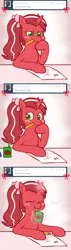 Size: 722x2554 | Tagged: safe, artist:redintravenous, derpibooru import, oc, oc:red ribbon, pony, unicorn, ask red ribbon, female, image, juice, juice box, magic, mare, mouth hold, pencil, png, solo