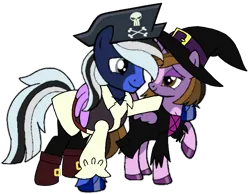 Size: 773x600 | Tagged: safe, artist:noi kincade, derpibooru import, oc, oc:ghostpony, oc:princess kincade, unofficial characters only, alicorn, earth pony, pony, base used, couple, female, hat, hug, image, male, mare, pirate, pirate hat, png, stallion, winghug, wings, witch, witch hat