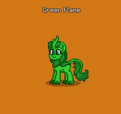 Size: 394x371 | Tagged: safe, derpibooru import, oc, oc:green flame, kirin, pony, pony town, do not steal, female, green fur, green mane, green tail, horn, image, kirin oc, orange background, original character do not steal, png, simple background, solo, tail