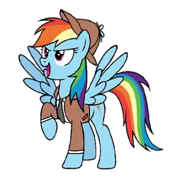 Size: 600x600 | Tagged: safe, artist:noi kincade, derpibooru import, edit, rainbow dash, pegasus, pony, clothes, deerstalker, detective, female, hat, image, necktie, open mouth, png, simple background, solo, spread wings, transparent background, tuxedo, wings