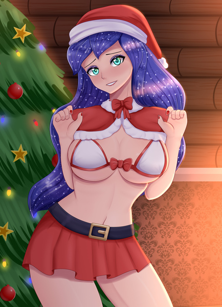 Size: 2480x3425 | Tagged: suggestive, artist:focusb, ponerpics import, princess luna, equestria girls, bikini, breasts, christmas, clothes, female, holiday, image, jpeg, skirt, swimsuit