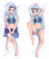 Size: 2835x3425 | Tagged: suggestive, artist:focusb, ponerpics import, trixie, equestria girls, bikini, breasts, clothes, feet, female, image, jpeg, looking at you, lying down, swimsuit