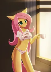 Size: 2508x3528 | Tagged: suggestive, artist:howxu, ponerpics import, fluttershy, anthro, bikini, breasts, clothes, image, png, swimsuit