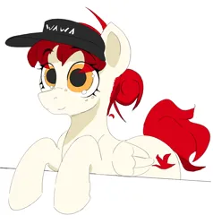 Size: 900x945 | Tagged: safe, artist:anonymous, derpibooru import, oc, oc:wah wah, unofficial characters only, pegasus, pony, female, image, mare, png, red mane, red tail, simple background, solo, tail, wawa, white background