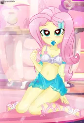 Size: 2410x3505 | Tagged: suggestive, artist:charliexe, ponerpics import, fluttershy, equestria girls, bed, bikini, clothes, cute, feet, female, image, jpeg, shoes, shyabetes, stupid sexy fluttershy, swimsuit