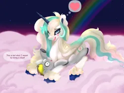 Size: 2400x1800 | Tagged: safe, artist:darksly, derpibooru import, oc, unofficial characters only, alicorn, pony, alicorn oc, cloud, duo, horn, image, jpeg, on a cloud, wings