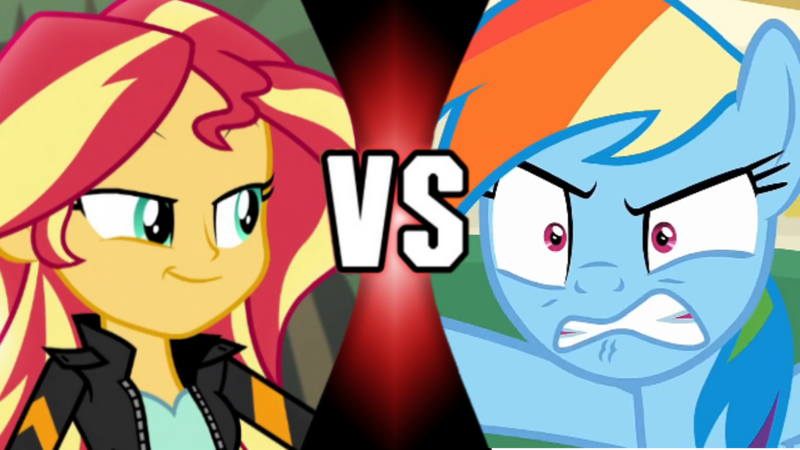 Size: 1281x720 | Tagged: safe, derpibooru import, rainbow dash, sunset shimmer, equestria girls, movie magic, the end in friend, spoiler:eqg specials, angry, image, png, rage, ragebow dash, smiling, smirk, smugset shimmer, vs