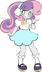 Size: 847x1417 | Tagged: safe, artist:eemapso, derpibooru import, sweetie belle, human, blush sticker, blushing, clothes, cute, diasweetes, earmuffs, humanized, image, jpeg, mary janes, open mouth, open smile, overalls, pony coloring, shirt button, shoes, simple background, skirt, smiling, socks, solo, white background, white pupils