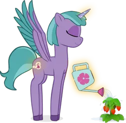 Size: 1375x1346 | Tagged: safe, artist:equestriaexploration, derpibooru import, alicorn, pony, image, magic, png, shiny sparks, simple background, solo, transparent background, watering can