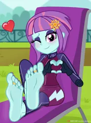 Size: 5000x6762 | Tagged: suggestive, artist:n0kkun, ponerpics import, sunny flare, equestria girls, clothes, feet, female, fetish, foot fetish, gloves, image, png, soles