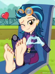 Size: 5000x6762 | Tagged: suggestive, artist:n0kkun, ponerpics import, indigo zap, equestria girls, clothes, feet, female, fetish, foot fetish, gloves, image, png, soles