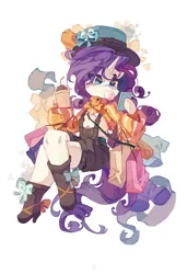 Size: 821x1200 | Tagged: safe, artist:saxopi, derpibooru import, rarity, semi-anthro, unicorn, bag, boots, bowtie, bubblegum, clothes, cup, drinking straw, food, gum, hat, high heel boots, image, jpeg, mobile phone, phone, shoes, shopping bag, simple background, smartphone, solo, suspenders, white background