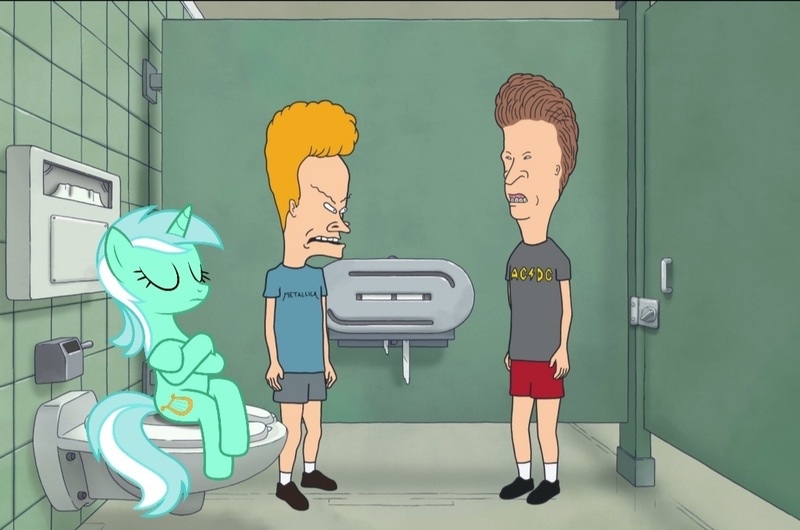 Size: 1080x715 | Tagged: safe, derpibooru import, edit, lyra heartstrings, human, pony, unicorn, slice of life (episode), beavis and butthead, image, jpeg, not salmon, that pony sure does love humans, toilet, wat