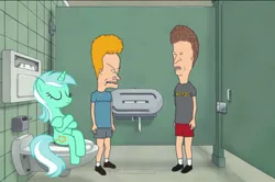 Size: 1080x715 | Tagged: safe, derpibooru import, edit, lyra heartstrings, human, pony, unicorn, slice of life (episode), beavis and butthead, image, jpeg, not salmon, that pony sure does love humans, toilet, wat