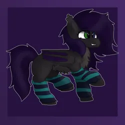 Size: 2000x2000 | Tagged: safe, artist:geo, derpibooru import, oc, oc:malaise, bat pony, pony, clothes, gradient background, image, leg warmers, male, png, socks, stallion, striped socks