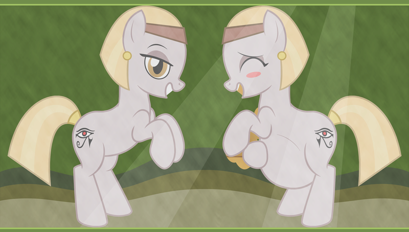 Size: 2715x1540 | Tagged: safe, artist:badumsquish, derpibooru import, oc, unofficial characters only, earth pony, living hieroglyph, monster pony, original species, pony, bedroom eyes, blush sticker, blushing, bricks, derpibooru exclusive, ear piercing, earring, egyptian, egyptian pony, embarrassed, eye of horus, eyes closed, eyeshadow, female, grin, headband, hieroglyphics, image, jewelry, looking at you, makeup, mare, painting, piercing, png, pregnant, pyramid, sand, show accurate, smiling, tail, tail wrap, trap (device), wall