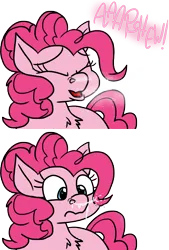 Size: 9145x13497 | Tagged: safe, artist:graymist, derpibooru import, pinkie pie, absurd resolution, comic, cute, dripping, humor, image, mane, messy mane, mucus, nostril flare, nostrils, open mouth, png, simple background, sneezing, snot, snot string, surprised, transparent background