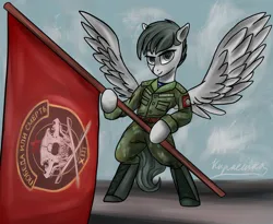 Size: 988x809 | Tagged: safe, artist:kirieshka, derpibooru import, oc, unofficial characters only, pegasus, pony, boots, call of duty, call of duty: modern warfare 2, clothes, flag, image, military, military pony, military uniform, png, shoes, soldier, soldier pony, uniform, war