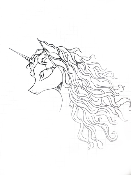 Size: 3024x4032 | Tagged: safe, artist:hysteriana, derpibooru import, unnamed character, oc, unnamed oc, alicorn, pony, baroque, beautiful, female, horn, image, jpeg, long horn, long mane, mare, monochrome, simple background, simple shading, sketch, white background