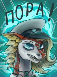 Size: 780x1050 | Tagged: safe, artist:kirieshka, derpibooru import, oc, oc:posada, sea pony, seapony (g4), equestria at war mod, bust, clothes, female, image, looking at you, png, portrait, poster, seapony oc, solo