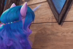Size: 1342x914 | Tagged: safe, derpibooru import, edit, edited screencap, screencap, izzy moonbow, g5, my little pony: make your mark, spoiler:g5, spoiler:my little pony: make your mark, spoiler:my little pony: make your mark chapter 5, spoiler:mymc05e04, animated, door, father of the bridlewood, gif, image, knocking, loop, my little pony: make your mark chapter 5, reversed, slam, solo