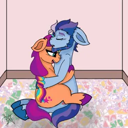 Size: 1440x1440 | Tagged: safe, derpibooru import, sunny starscout, earth pony, pony, g5, argyle starshine, father and child, father and daughter, female, image, incest, male, png, shipping, snuggling, straight, sunny starshine