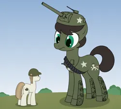 Size: 4000x3600 | Tagged: safe, artist:superderpybot, derpibooru import, tank, oc, ponified, unofficial characters only, earth pony, original species, pony, tank pony, cap, hat, image, looking at each other, looking at someone, m4 sherman, png, ponified vehicle, sherman (tank), simple background, surprised, transparent background