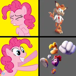 Size: 1300x1300 | Tagged: safe, ponerpics import, ponybooru import, pinkie pie, big cat, bobcat, earth pony, pony, bubsy, bubsy bobcat, image, limbless, meme, png, rayman