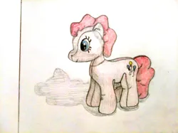 Size: 4032x3016 | Tagged: safe, artist:jakusi, ponerpics import, pinkie pie, earth pony, pony, /pnk/, female, image, jpeg, mare, pinktober, plushie, shadow, solo, traditional art