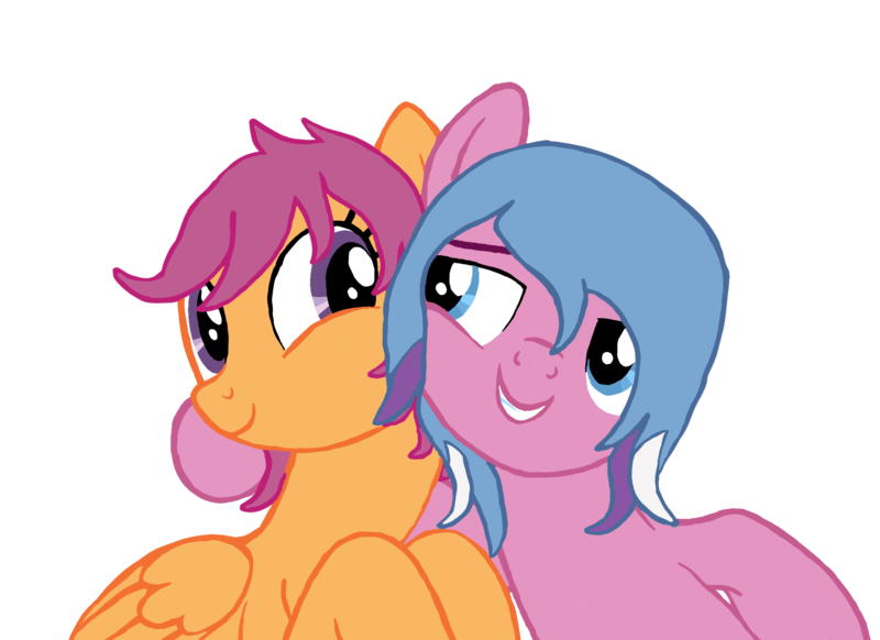 Size: 2155x1569 | Tagged: safe, artist:star-is-nonbinary, derpibooru import, scootaloo, scooter sprite, earth pony, pegasus, pony, g3, base used, duo, female, g3 to g4, g4, generation leap, image, mare, png, simple background, transparent background