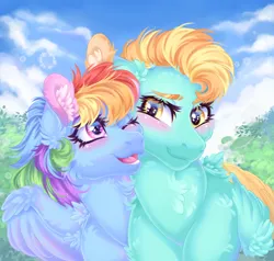 Size: 2000x1900 | Tagged: safe, artist:roselord, derpibooru import, lightning dust, rainbow dash, earth pony, pegasus, pony, unicorn, chest fluff, commission, cute, ear fluff, image, night, photo, png, simple background, smiling, solo, ych result, your character here