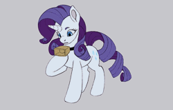 Size: 3000x1920 | Tagged: safe, artist:atcpony, derpibooru import, rarity, cow, pony, unicorn, animated, bell, cloven hooves, cowbell, cowified, female, g4, gif, high res, huge udder, image, mare, open mouth, raricow, simple background, solo, species swap, tongue out, transformation, transformation sequence, udder