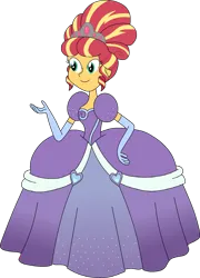 Size: 1024x1424 | Tagged: safe, artist:rarity525, derpibooru import, sunset shimmer, human, equestria girls, equestria girls series, rollercoaster of friendship, alternate hairstyle, clothes, crown, dress, evening gloves, female, gloves, gown, image, jewelry, long gloves, png, poofy shoulders, regalia, smiling, solo, solo female