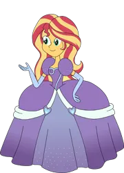 Size: 1024x1424 | Tagged: safe, alternate version, artist:rarity525, derpibooru import, sunset shimmer, human, equestria girls, equestria girls series, rollercoaster of friendship, alternate design, clothes, dress, evening gloves, female, gloves, gown, image, long gloves, png, poofy shoulders, smiling, solo, solo female