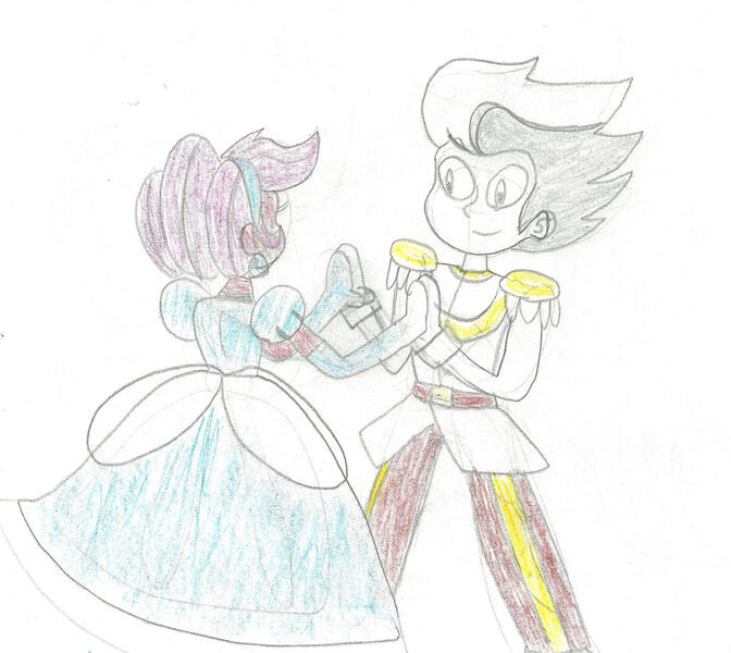 Size: 1024x914 | Tagged: safe, artist:rarity525, derpibooru import, rumble, scootaloo, human, equestria girls, alternate hairstyle, cinderella, clothes, dancing, dress, evening gloves, female, gloves, gown, holding hands, humanized, image, jpeg, long gloves, male, poofy shoulders, rumbloo, shipping, smiling, straight, suit