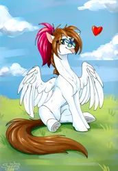 Size: 1099x1600 | Tagged: safe, artist:sunny way, derpibooru import, oc, oc:sunny way, unofficial characters only, butterfly, insect, pegasus, pony, :p, art, artwork, cloud, cute, digital art, feather, female, feral, field, floating heart, grass, heart, hooves, image, mare, mlem, my little pony, png, silly, sitting, sunny day, tongue out, underhoof, wings