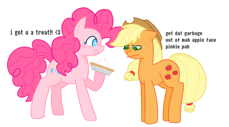 Size: 1197x668 | Tagged: safe, artist:cutecandycane, derpibooru import, applejack, pinkie pie, earth pony, pony, dialogue, duo, duo female, english, female, food, image, pie, png, pumpkin pie, simple background, transparent background