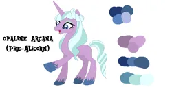 Size: 931x473 | Tagged: safe, artist:westrail642fan, derpibooru import, crystal pony, pony, unicorn, rise and fall, g5, my little pony: make your mark, spoiler:g5, spoiler:my little pony: make your mark, alternate universe, base used, female, image, opaline arcana, png, reference sheet, simple background, white background