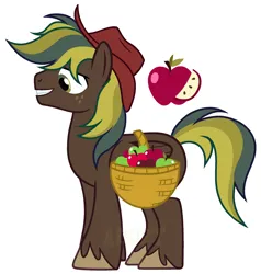 Size: 1998x2095 | Tagged: safe, artist:vi45, derpibooru import, oc, pony, apple, basket, food, image, male, png, simple background, solo, stallion, white background