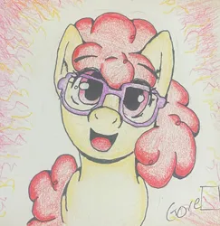 Size: 2180x2242 | Tagged: safe, artist:gorebox, derpibooru import, twist, pony, colored pencil drawing, female, filly, foal, glasses, image, ink, jpeg, traditional art
