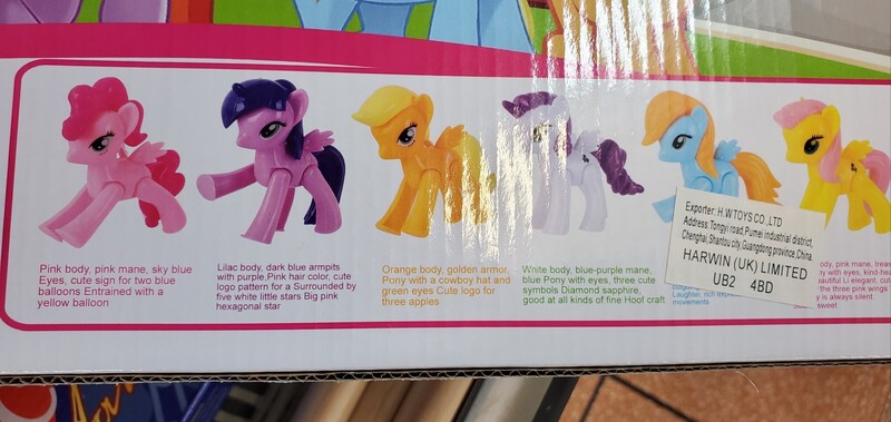 Size: 2048x969 | Tagged: safe, derpibooru import, alicorn, pegasus, pony, bootleg, colored horn, glare, horn, image, jpeg, my horse little, not applejack, not fluttershy, not pinkie pie, not rainbow dash, not rarity, not twilight sparkle, photo, translation error