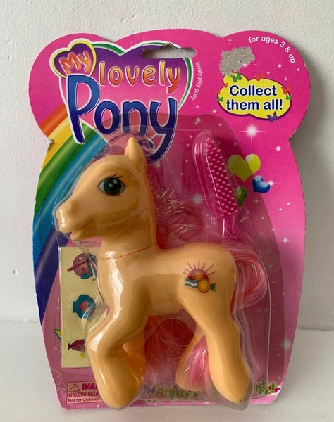 Size: 1125x1423 | Tagged: safe, derpibooru import, earth pony, pony, ages 3+, choking hazard, collect them all, female, image, jpeg, mare, my lovely pony, solo, sticker, tangerine sunset