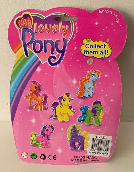 Size: 1125x1444 | Tagged: safe, derpibooru import, earth pony, pony, g3, backcard, barcode, bootleg, collect them all, female, group, image, jpeg, looking at you, looking back, looking back at you, made in china, mare, my lovely pony, photo, rearing, sextet, sitting, standing, stock vector