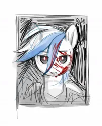 Size: 933x1152 | Tagged: safe, artist:anotherdeadrat, derpibooru import, oc, oc:marussia, ponified, unofficial characters only, pony, blood, bust, current events, flag, image, jpeg, looking at you, nation ponies, portrait, russia, sketch, solo, white-blue-white flag, window