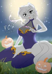 Size: 2100x3000 | Tagged: suggestive, artist:jerraldina, derpibooru import, anthro, pony, clothes, commission, female, halloween, holiday, image, jpeg, magic, magic wand, night, pumpkin, socks, stockings, thigh highs, witch, your character here
