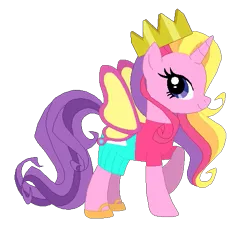 Size: 513x479 | Tagged: safe, artist:selenaede, artist:user15432, derpibooru import, rainbow flash, pony, unicorn, base used, butterfly costume, butterfly princess, butterfly wings, clothes, costume, crown, dress, g4, generation leap, halloween, halloween costume, holiday, image, jewelry, looking at you, pink wings, png, princess, princess costume, raised hoof, regalia, shoes, simple background, smiling, transparent background, wings