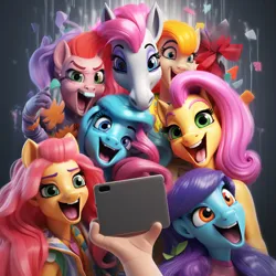 Size: 828x828 | Tagged: safe, artist:braydenjaselle, derpibooru import, machine learning generated, fluttershy, human, pony, ai content, image, jpeg, machine learning abomination, phone, selfie, uncanny valley, wat