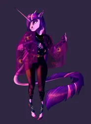 Size: 749x1012 | Tagged: safe, artist:finchina, derpibooru import, twilight sparkle, twilight sparkle (alicorn), alicorn, anthro, belt, clothes, drip, ear piercing, earring, fashion, image, jewelry, jpeg, necklace, piercing, royal, see-through, solo, stars